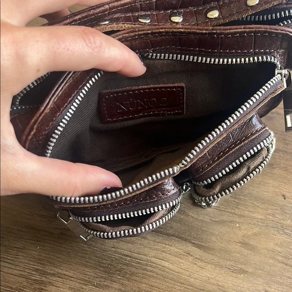 Brown Croc-Embossed Crossbody Bag - Picture 4 of 10